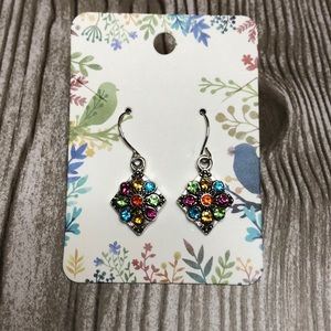 Colorful Faux Jewel Diamond Dangle Earrings